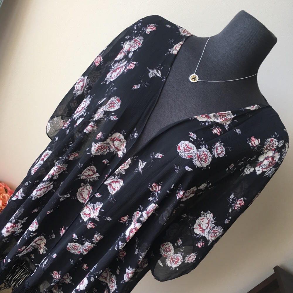 Black Sheer Rose Kimono Size S/M